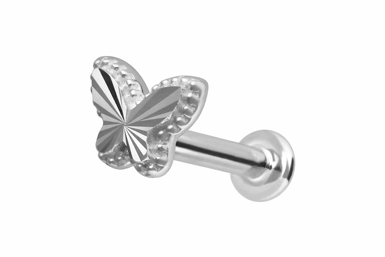 14 Karat Gold Labret Piercing mit Innengewinde SCHMETTERLING